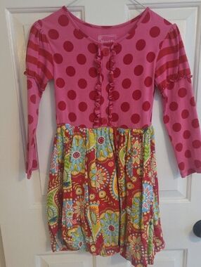 Mustard Pie Pink and Red Polka Dot Dress with Paisley Skirt